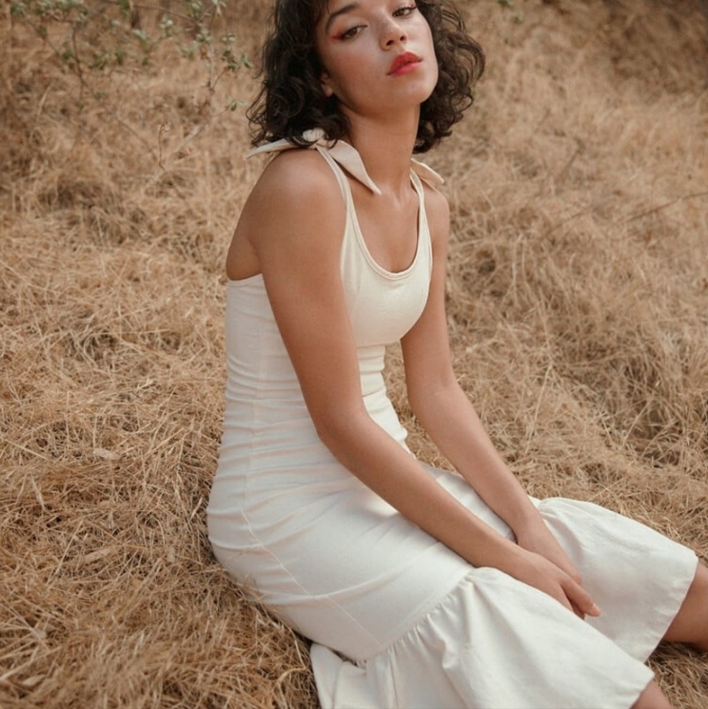 The Line by K Avery Ruffle Dress in Ivory/Cream